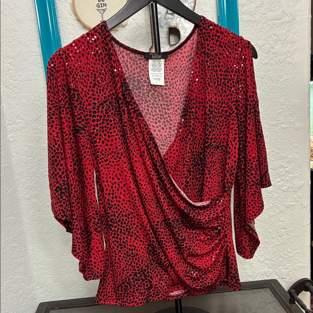 MSK Red and Black Patterned Cold Shoulder.
